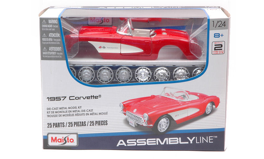 MODELLINO IN SCALA Maisto COMPATIBILE CON CHEVROLET CORVETTE CABRIOLET 1957 RED/WHITE KIT 1:24 MODEL SCALE MI39275 241217