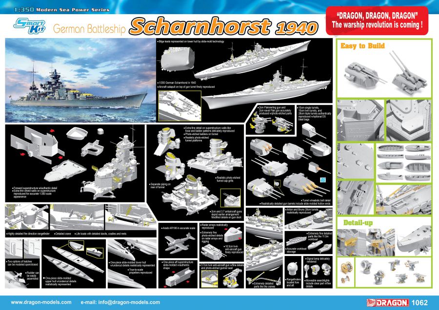 KIT DA MONTARE SCALA COMPATIBILE CON GERMAN BATTLESHIP SCHARNHOST 1940 KIT 1:350 DRAGON D1062