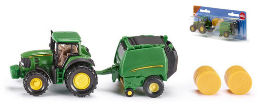 MODELLINO IN SCALA COMPATIBILE CON TRATTORE JOHN DEERE + PRESSABALLE ROUND BALER 1:87 SIKU SK1665