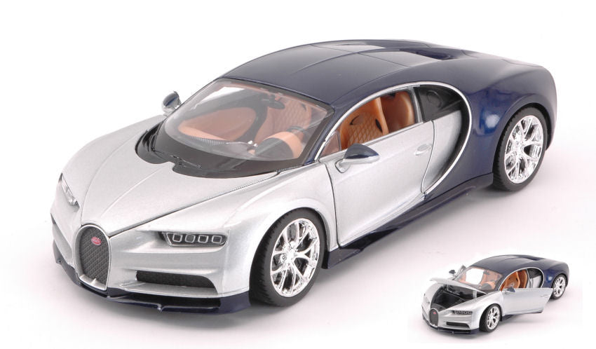 MODELLINO SCALA COMPATIBILE CON BUGATTI CHIRON 2017 SILBER/BLUE 1:24-27 WELLY WE24077SB