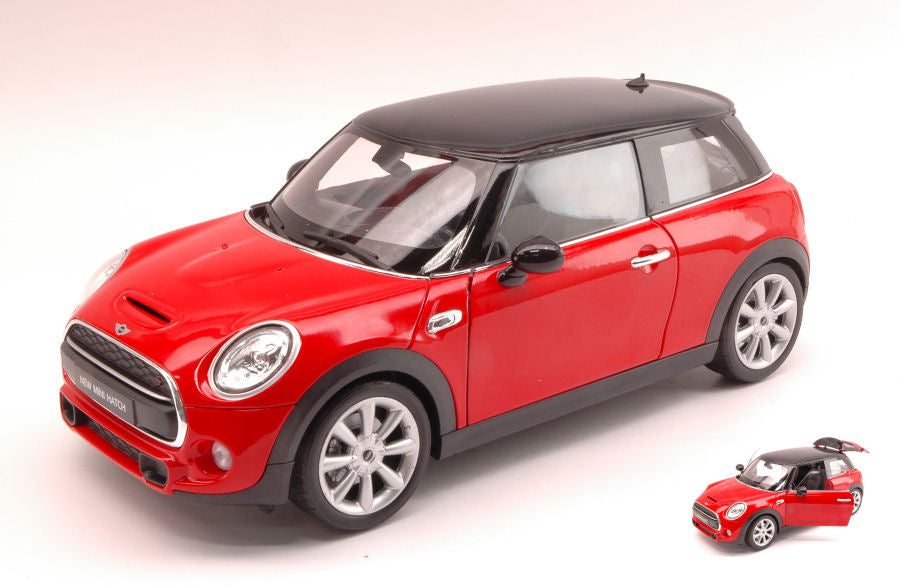 MODELLINO IN SCALA Welly COMPATIBILE CON NEW MINI HATCH 2014 RED W/BLACK ROOF 1:18 MODEL SCALE WE8050R 241217