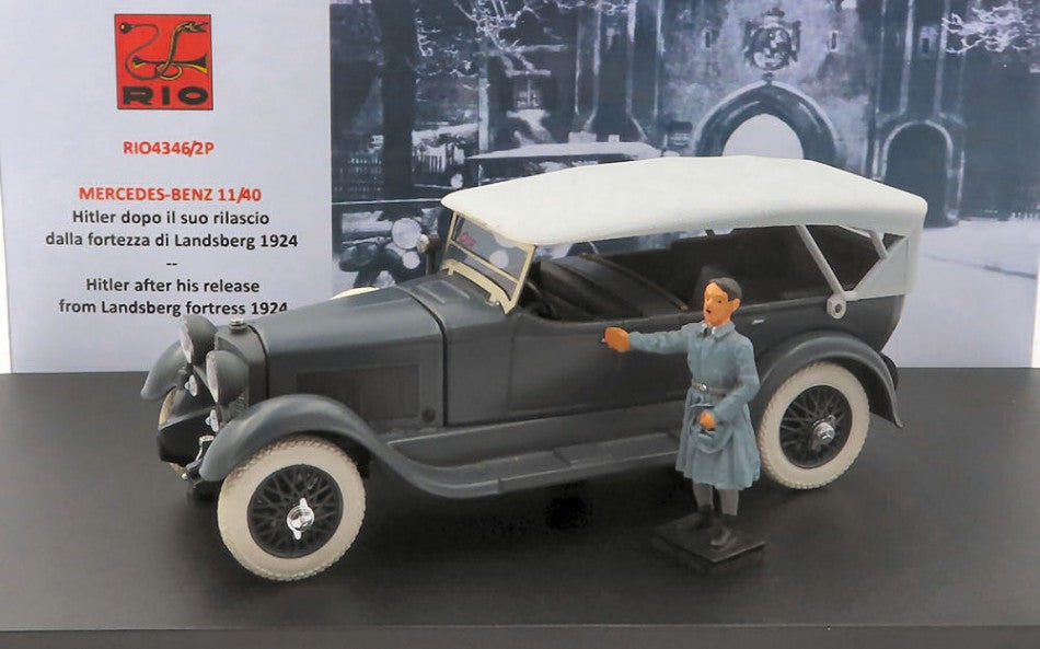 MODELLINO IN SCALA Rio COMPATIBILE CON MERCEDES 11/40 - HITLER DOPO IL SUO RILASCIO DALLA FORTEZZA DI LANDSBERG MODEL SCALE RI4346-2P 241217