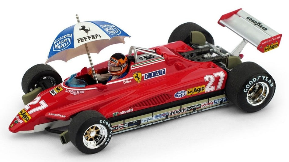 MODELLINO SCALA COMPATIBILE CON FERRARI 126 C2 G.VILLENEUVE 1982 N.27 BRAZIL GP + PILOTA E OMBRELL.1:43 BRUMM BM0593CHU