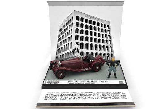 MODELLINO IN SCALA COMPATIBILE CON ALFA ROMEO 1750 GS BENITO MUSSOLINI EUR PALAZZO DELLA CIVILTA' 1940 1:43 BRUMM BMAS37C