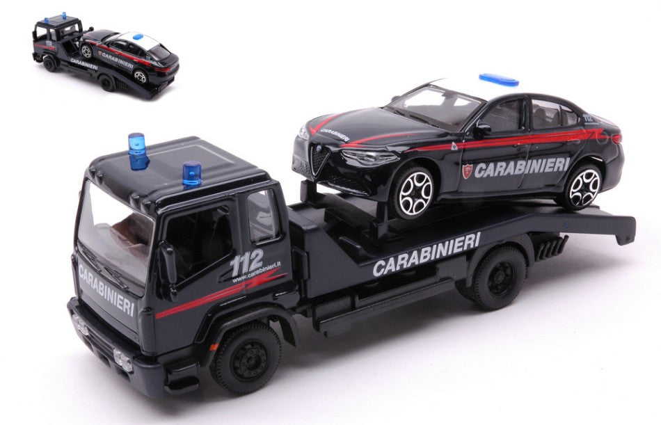 MODELLINO IN SCALA COMPATIBILE CON ALFA ROMEO GIULIA CARABINIERI SU CARRO ATTREZZI 1:43 BURAGO BU31424C