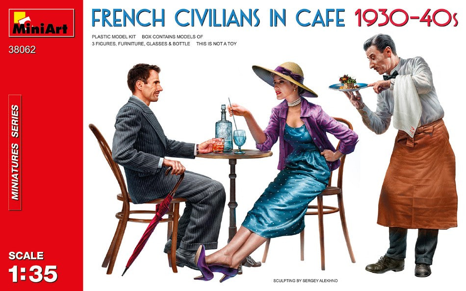 KIT DA MONTARE SCALA COMPATIBILE CON FRENCH CIVILIANS IN CAFE 1930-40s KIT 1:35 MINIART MIN38062