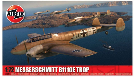 KIT DA MONTARE COMPATIBILE CON MESSERSCHMITT Bf110E E-2 TROP KIT 1:72 AIRFIX A03081A