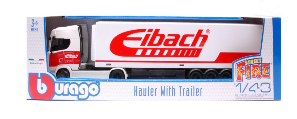 MODELLINO IN SCALA COMPATIBILE CON SCANIA S730 HIGHLINE CAB + CONTAINER "EIBACH" 1:43 BURAGO BU31468WT