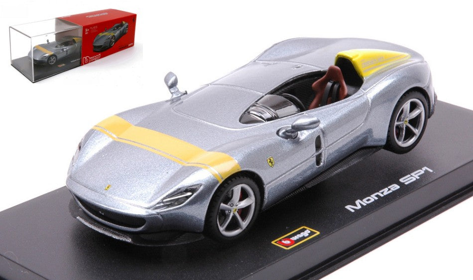 MODELLINO SCALA COMPATIBILE CON FERRARI MONZA SP1 CONVERTIBLE SILVER/YELLOW SIGNATURE 1:43 BURAGO BU36912