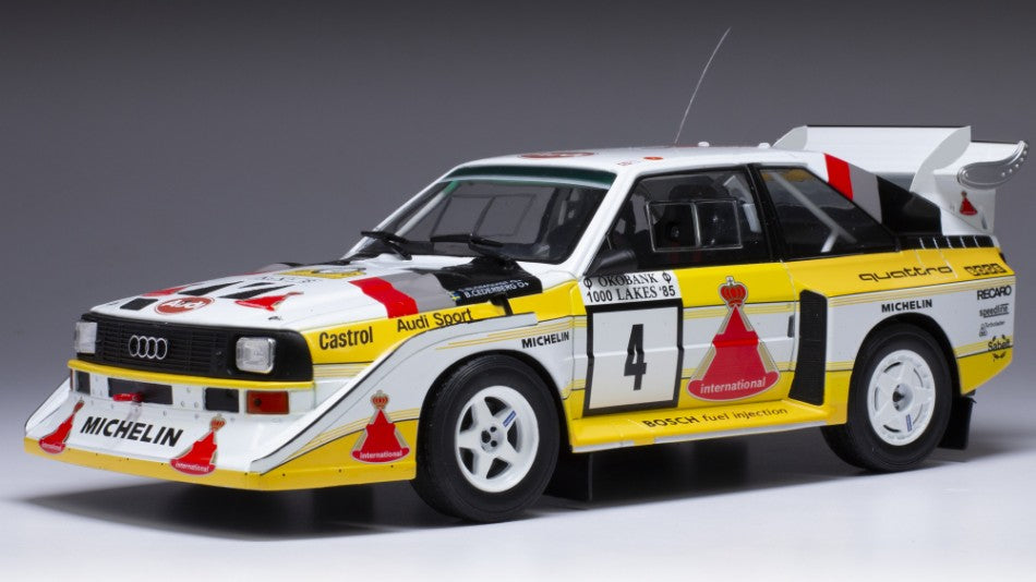 MODELLINO IN SCALA COMPATIBILE CON AUDI SPORT QUATTRO S1 E2 N.4 1000 LAKES RALLY 1985BLOMQ./CEDERB.1:18 IXO MODEL 18RMC161A