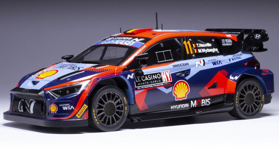 MODELLINO IN SCALA COMPATIBILE CON HUYNDAI i20 N N.11 WRC1 RALLY MONTE CARLO 2023 NEUVILLE/WYDAEGHE 1:18 IXO MODEL 18RMC153A