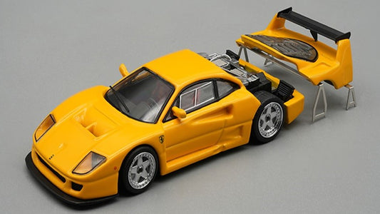 MODELLINO IN SCALA COMPATIBILE CON FERRARI F40 LM 1996 PRESS VERS.YELLOW/SILVER WHEELS W/ENGINE DETAIL 1:64 TECNOMODEL TMD6401B