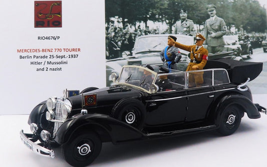 MODELLINO IN SCALA COMPATIBILE CON MERCEDES 770 BERLIN PARADE SEPT.1937 HITLER/MUSSOLINI AND 2 NAZIST 1:43 RIO RI4676P