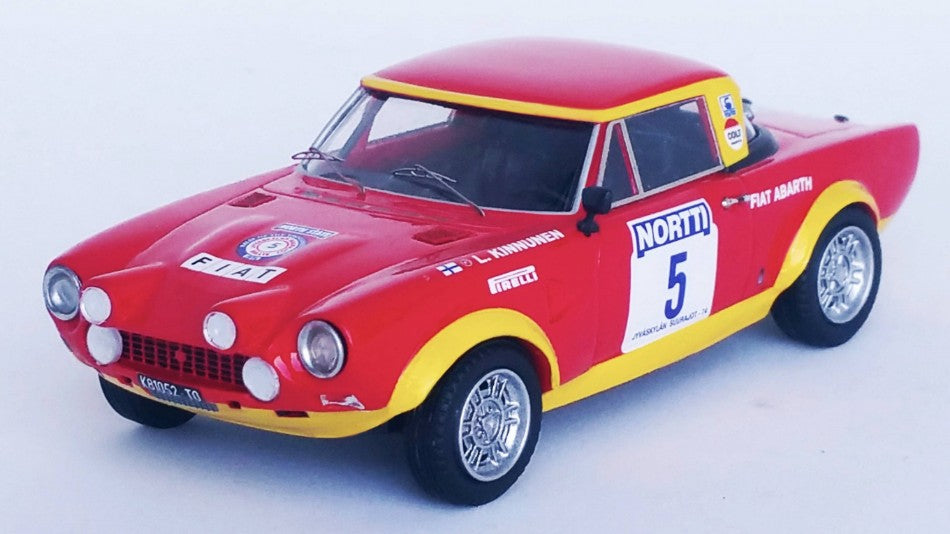 MODELLINO IN SCALA COMPATIBILE CON FIAT 124 ABARTH N.5 1000 LAKES RALLY 1974 KINNUNEN-AHO 1:43 TROFEU TFDSN149