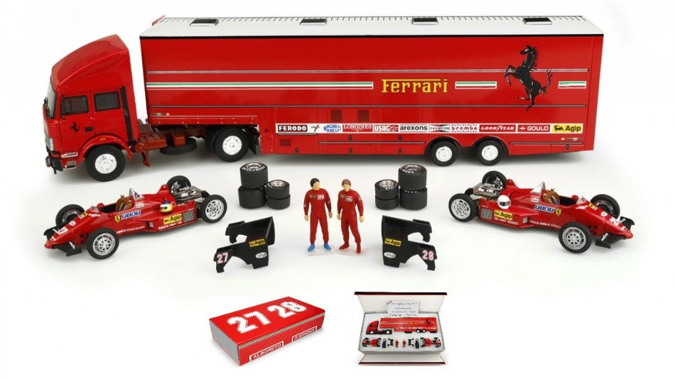 MODELLINO IN SCALA COMPATIBILE CON IVECO FERRARI F1 RACE TRANSPORTER MONTE CARLO GP 1984 SET ED.LIM.1:43 BRUMM BMRTS08