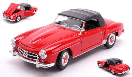 MODELLINO SCALA COMPATIBILE CON MERCEDES 190 SL (W121) 1955 RED/BLACK 1:24 WELLY WE24118HR