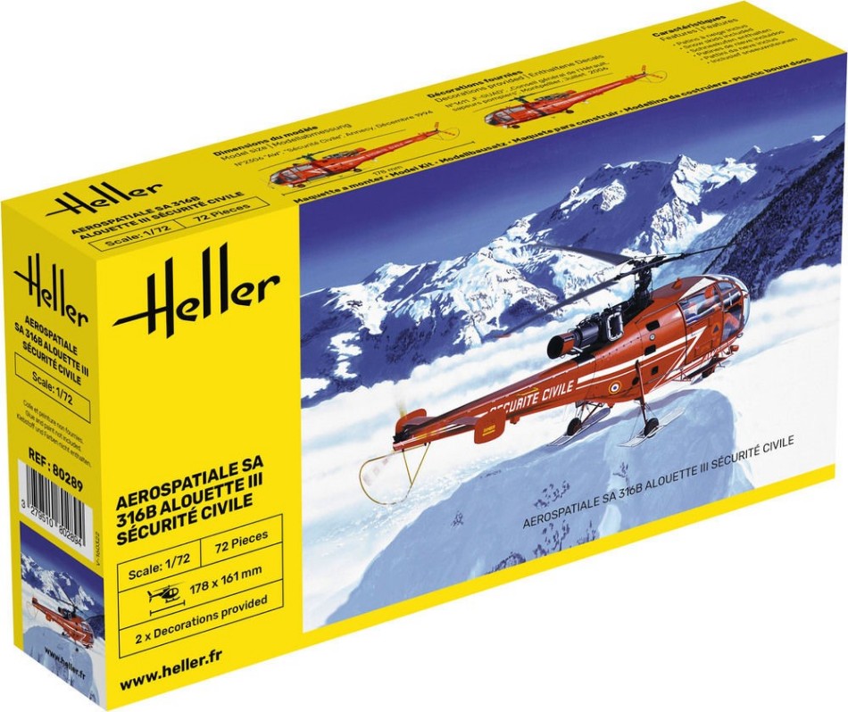 KIT DA MONTARE COMPATIBILE CON ALOUETTE III SECURITE CIVILE KIT 1:72 HELLER HL80289