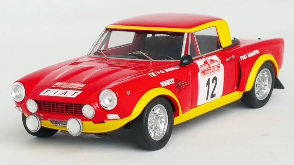 MODELLINO IN SCALA COMPATIBILE CON FIAT 124 ABARTH N.12 2nd SANREMO RALLY 1974 BISULLI-ROSSETTI 1:43 TROFEU TFDSN166