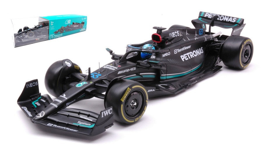 MODELLINO IN SCALA COMPATIBILE CON MERCEDES F1 GEORGE RUSSELL 2023 W/HARD CASE 1:24 BURAGO BU28028R