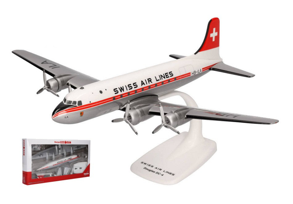 MODELLINO IN SCALA COMPATIBILE CON DOUGLAS DC-4 SWISS AIR "GENEVE" 1:125 HERPA HP614030