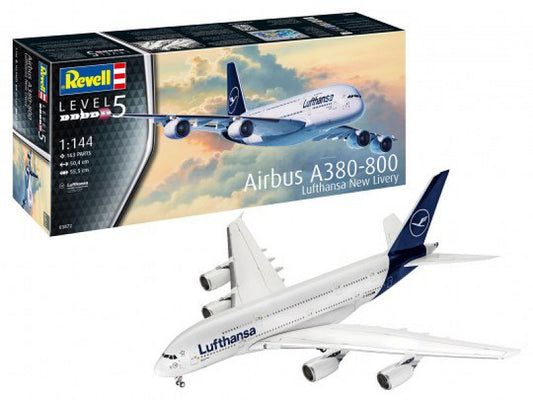 KIT DA MONTARE SCALA COMPATIBILE CON AIRBUS A380-800 LUFTHANSA NEW LIVERY KIT 1:144 REVELL RV03872