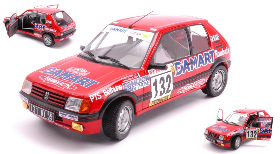 MODELLINO IN SCALA COMPATIBILE CON PEUGEOT 205 1.6 GTi N 132 RALLY MONTEC.1986 F.DELECOUR-A.C.PAUWELS 1:18 SOLIDO SL1801717