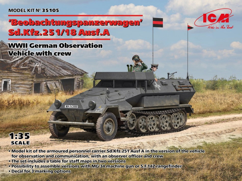 KIT DA MONTARE COMPATIBILE CON BEOBACHTUNGSPANZERWAGEN Sd.Kfz.251/18 Ausf.A.WWII  KIT 1:35 ICM ICM35105