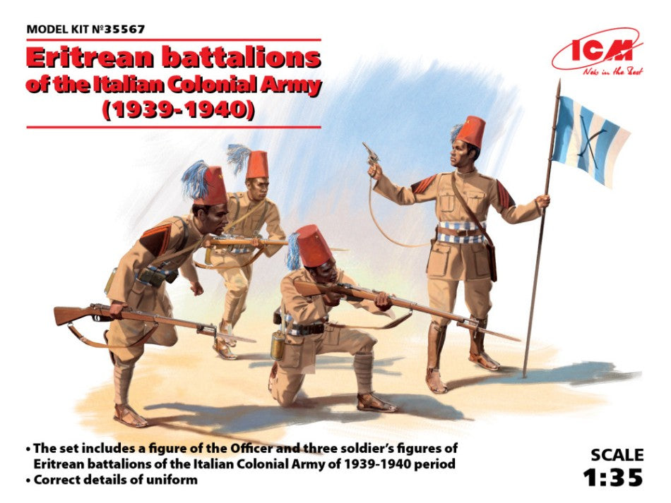 KIT DA MONTARE SCALA COMPATIBILE CON ERITREAN BATTALIONS OF THE ITALIAN COLONIAL ARMY 1939-1940 KIT 1:35 ICM ICM35567