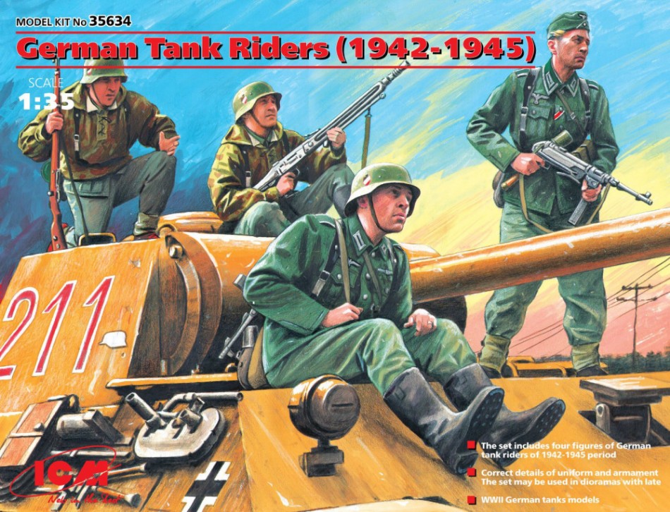 KIT DA MONTARE SCALA COMPATIBILE CON GERMAN TANK RIDERS 1942-1945 KIT 1:35 ICM ICM35634