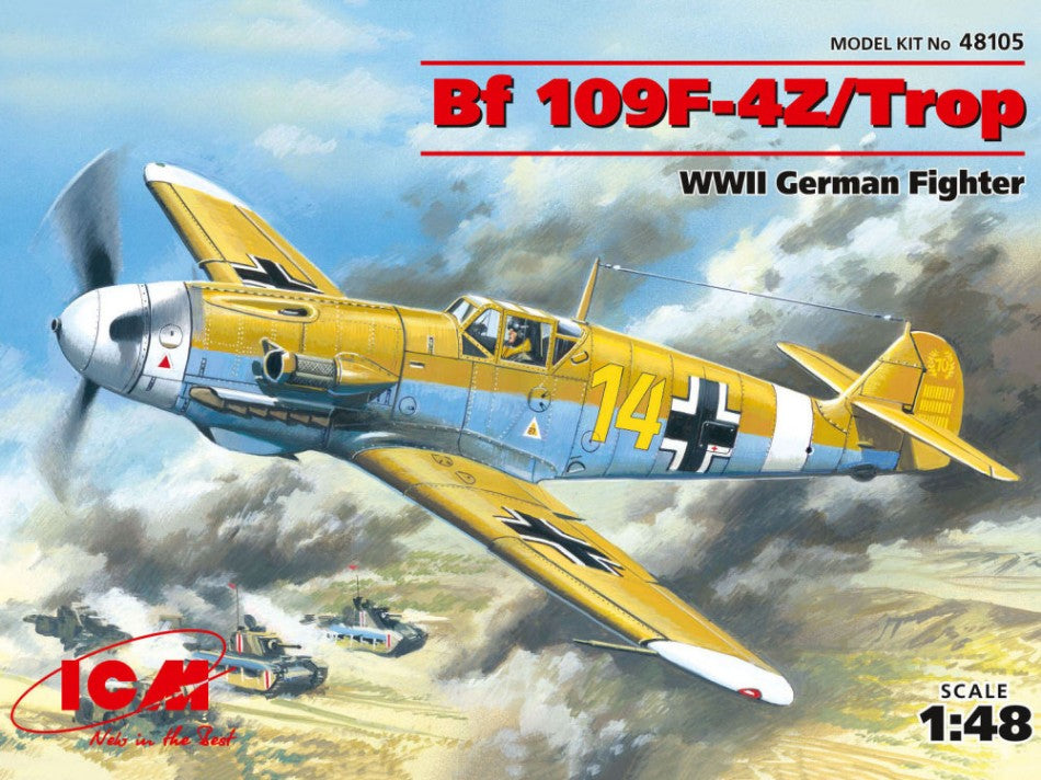 KIT DA MONTARE COMPATIBILE CON MESSERSCHMITT BF 109F-4Z/TROP WWII GERMAN FIGHTER KIT 1:48 ICM ICM48105