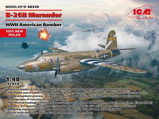 KIT DA MONTARE COMPATIBILE CON B-26B MARAUDER WWII AMERICAN BOMBER KIT 1:48 ICM ICM48320