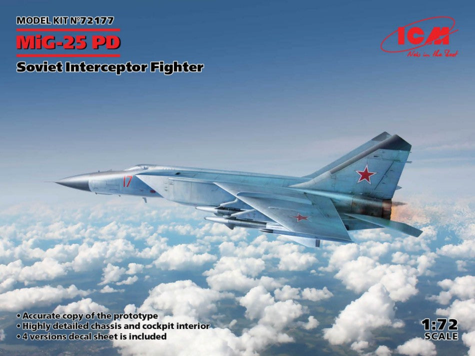 KIT DA MONTARE SCALA COMPATIBILE CON MIG-25PD SOVIET INTERCEPTOR FIGHTER KIT 1:72 ICM ICM72177