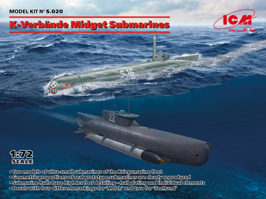 KIT DA MONTARE COMPATIBILE CON K-VERBANDE MIDGET SUBMARINES SEEHUND AND MOLCH KIT 1:72 ICM ICMS020