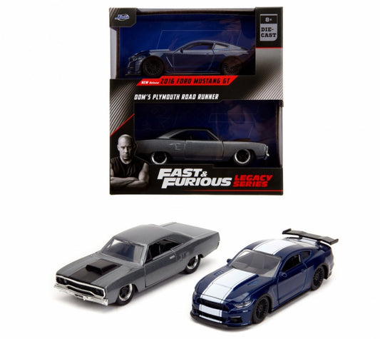 MODELLINO IN SCALA COMPATIBILE CON FORD MUSTANG GT & PLYMOUTH ROAD RUNNER FAST & FURIOUS 1:32 JADA TOYS JADA253202018