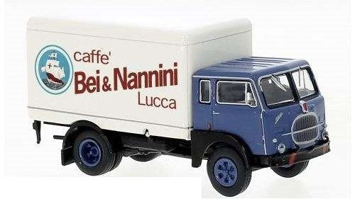 MODELLINO IN SCALA COMPATIBILE CON FIAT 642 BOX-WAGON "BEI & NANNINI" 1960 BLUE/WHITE 1:87 BREKINA BRE58614