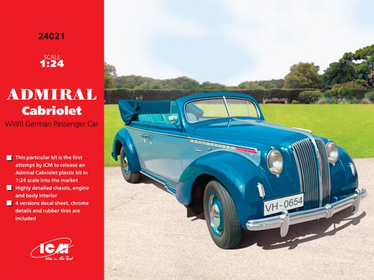 KIT DA MONTARE SCALA COMPATIBILE CON ADMIRAL CABRIOLET WWII GERMAN PASSENGER CAR KIT 1:24 ICM ICM24021