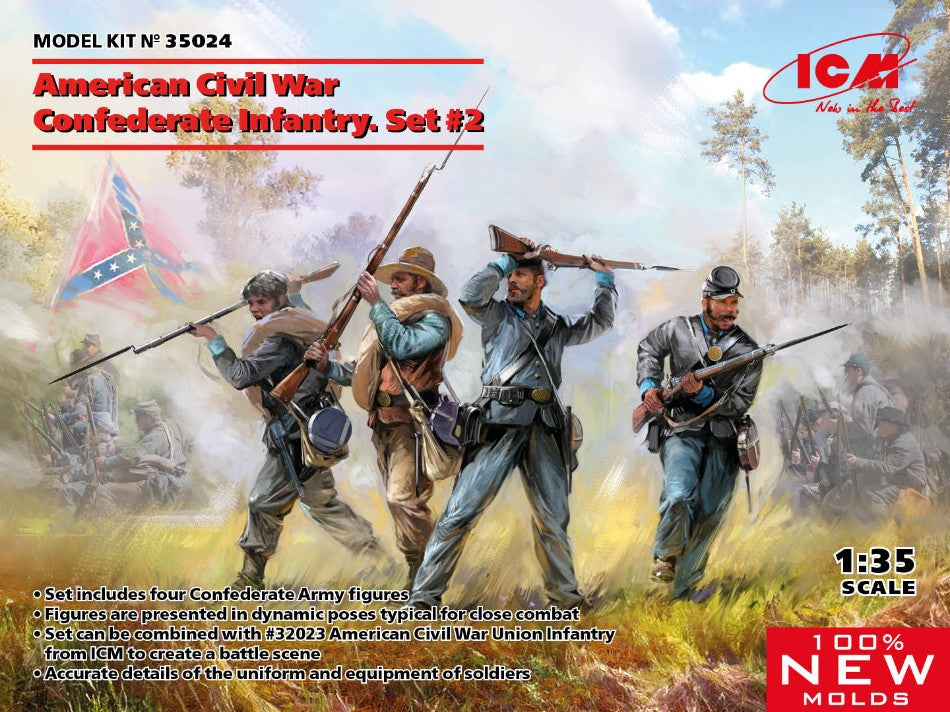 KIT DA MONTARE SCALA COMPATIBILE CON AMERICAN CIVIL WAR CONFEDERATE INFANTRY SET #2 KIT 1:35 ICM ICM35024