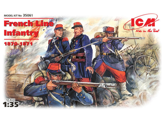 MODELLINO SCALA COMPATIBILE CON FRENCH LINE INFANTRY 1870-1871 4 FIGURES 1 OFFICER+ 3 SOLDIERS 1:35 ICM ICM35061