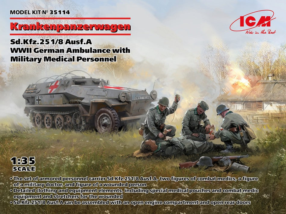 KIT DA MONTARE SCALA COMPATIBILE CON KRANKENPANZERWAGEN Sd.Kfz.251/8 Ausf.A WWII GERMAN AMBULANCE KIT 1:35 ICM ICM35114