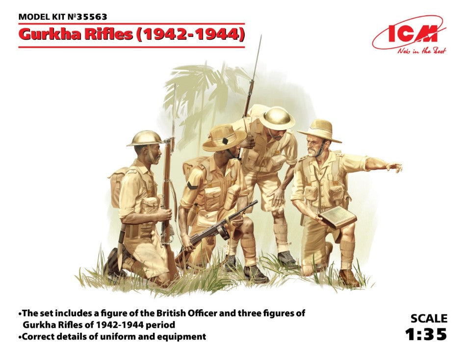 KIT DA MONTARE SCALA COMPATIBILE CON GURKHA RIFLES 1944 4 FIGURES KIT 1:35 ICM ICM35563