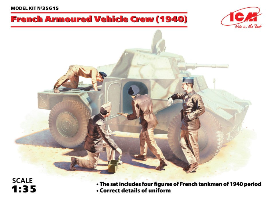 KIT DA MONTARE SCALA COMPATIBILE CON FRENCH ARMOURED VEHICLE CREW 1940 4 FIGURES KIT 1:35 ICM ICM35615