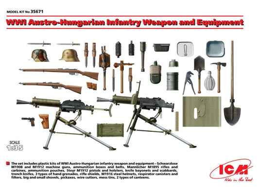 KIT DA MONTARE SCALA COMPATIBILE CON WWII AUSTRO HUNGARIAN INFANTRY WEAPON AND EQUIPMENT KIT 1:35 ICM ICM35671