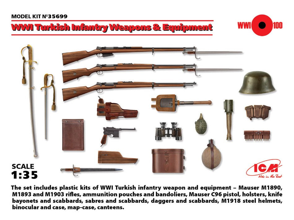 KIT DA MONTARE SCALA COMPATIBILE CON WWII TURKISH INFANTRY WEAPONS & EQUIPMENT KIT 1:35 ICM ICM35699