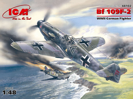 KIT DA MONTARE SCALA COMPATIBILE CON MESSERSCHMITT Bf 109F-2 WWII GERMAN FIGHTER KIT 1:48 ICM ICM48102