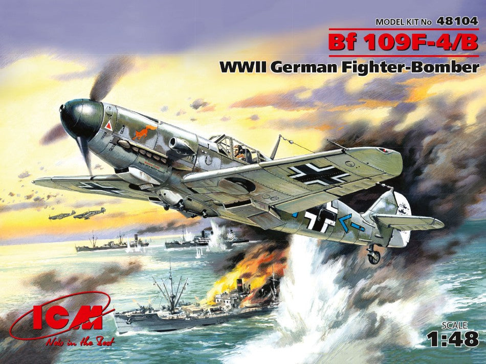 KIT DA MONTARE SCALA COMPATIBILE CON MESSERSCHMITT Bf 109F-4/B WWII GERMAN FIGHTERBOMBER KIT 1:48 ICM ICM48104