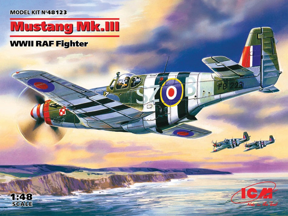 KIT DA MONTARE SCALA COMPATIBILE CON MUSTANG Mk.III WWII RAF FIGHTER KIT 1:48 ICM ICM48123