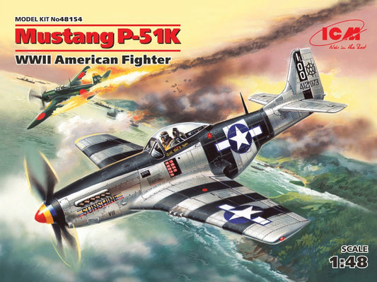 KIT DA MONTARE SCALA COMPATIBILE CON MUSTANG P-51K WWII AMERICAN FIGHTER KIT 1:48 ICM ICM48154