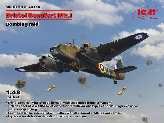 KIT DA MONTARE SCALA COMPATIBILE CON BRISTOL BEAUFORT Mk.I. BOMBING RAID KIT 1:48 ICM ICM48314