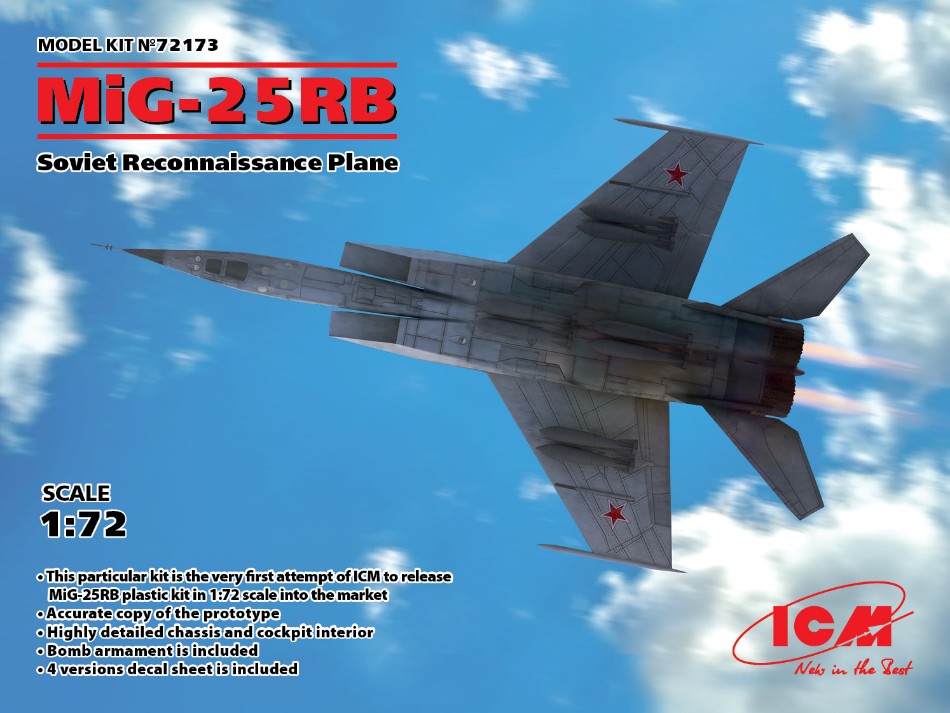 KIT DA MONTARE SCALA COMPATIBILE CON MIG-25 RB SOVIET RECONNAISSANCE PLANE KIT 1:72 ICM ICM72173