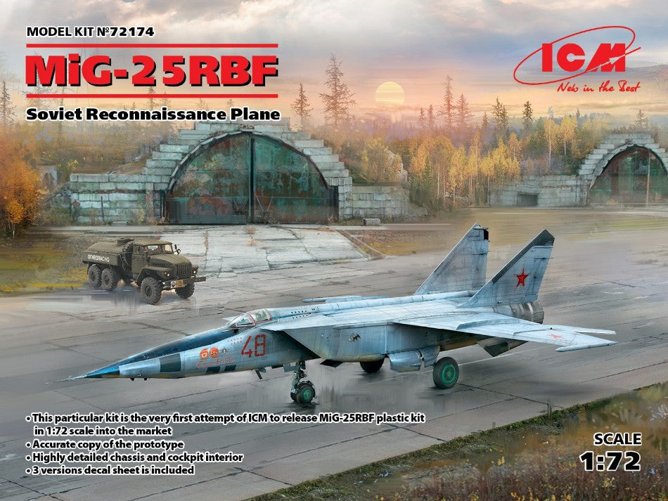 KIT DA MONTARE SCALA COMPATIBILE CON MIG-25 RBF SOVIET RECONNAISSANCE PLANE KIT 1:72 ICM ICM72174